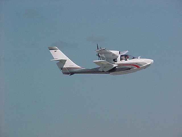 Glass Goose in flight gear down and gear up